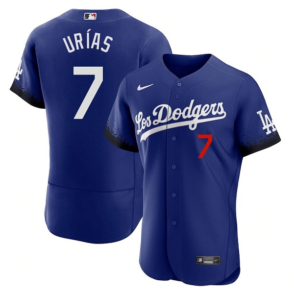 Men's Royal Los Angeles Dodgers #7 Julio Urias 2021 City Connect Flex Base Stitched Baseball Jersey